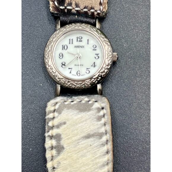 Arenix Mexico Cowhide Band Japan Movement White Face Silver Tone Detail - Picture 2 of 10